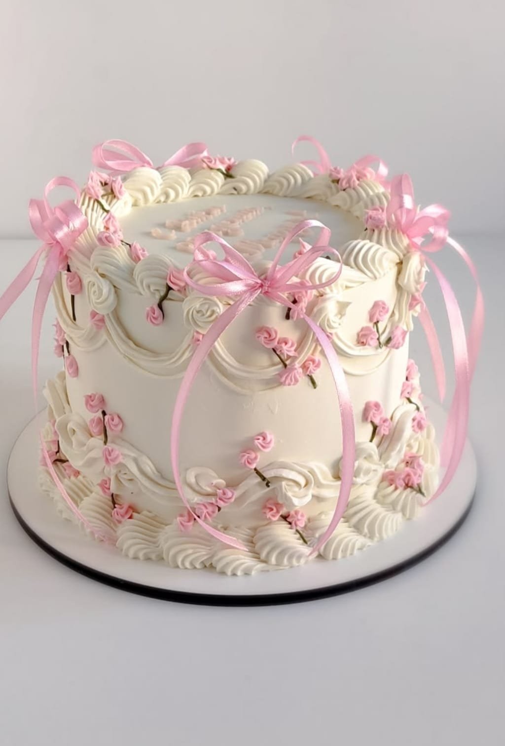 Pink Floral Ribbon Vintage Cake