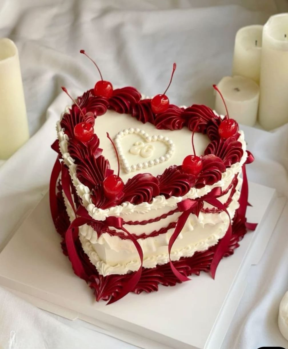 Red Heart Cherry Vintage Cake